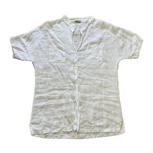 Alessia Pacini Womens Short Sleeveed 100% Linen White Flowy Top Shirt Size Small